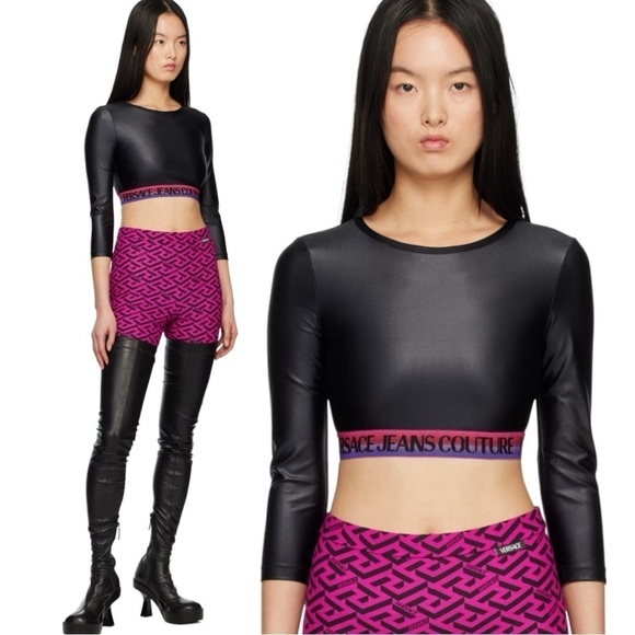 NWT Versace Jeans Couture Logo Crop Top Black XXS - Picture 1 of 6